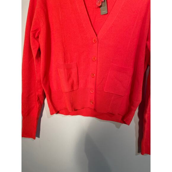 J.Crew Collection Red/Orange 100% Italian Cashmere Button Front Cardigan - Picture 3 of 11